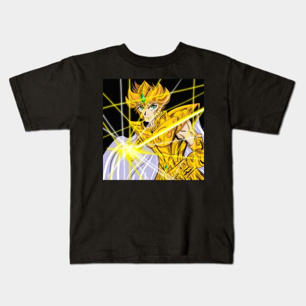 aioria leo gold saint in lightning plasma cosmos attack Kids T-Shirt by jorge_lebeau